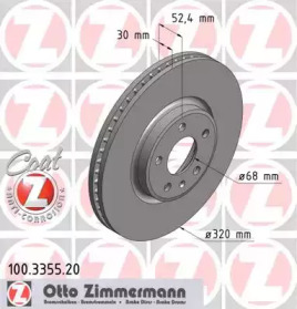 Диск гальмівний (передній) Audi A4/A5/A6/A7/Q5 07-17 (320х30) (з покриттям) (вентильований) ZIMMERMANN 100.3355.20
