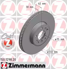 Диск тормозной (передний) BMW X5 (E53) 00- (332x30) (с покриттям) (вент.) ZIMMERMANN 150.1298.20