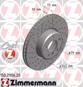 Диск гальмівний (передній) BMW 1 (F20/F21)/3 (F30/F80) (340x30) (з покриттям) (з прорезом) ZIMMERMANN 150.2906.20