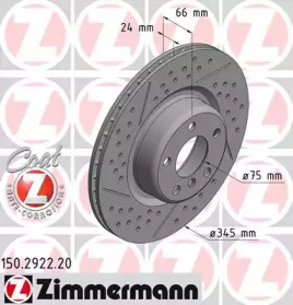 Диск гальмівний (задній) BMW 3 (F30/F80) 12-18 (345x24) B38/B47/B48/N20/N47 ZIMMERMANN 150.2922.20