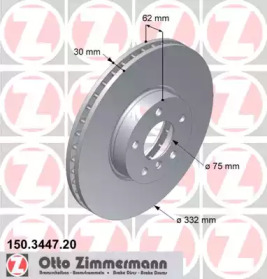 Диск гальмівний (передній) BMW X5 (E70) 06-13/X6 (E71/E72) 07-14 (332x30) (з покриттям) (вентильований) ZIMMERMANN 150.3447.20