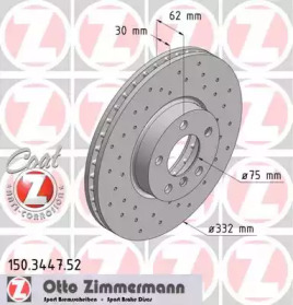 Диск гальмівний (передній) BMW X5 (E70) 06-13/X6 (E71/E72) 07-14 (332x30) (з отворами) (вент.) ZIMMERMANN 150.3447.52