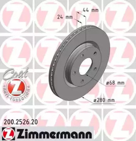 Диск тормозной (передний) Nissan Juke/Tiida 10- (280x24) (с покриттям) (вентильований) ZIMMERMANN 200.2526.20