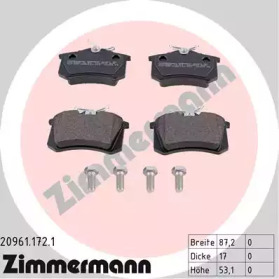 Колодки гальмівні (задні) VW Caddy III 04-/Peugeot 308 07-/Citroen C4 04- (Lucas) (87.2x53.1x17.0) ZIMMERMANN 20961.172.1