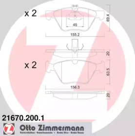 Колодки гальмівні (передні) MB E-class (W210) 95-02 (Ate-Teves) ZIMMERMANN 21670.200.1