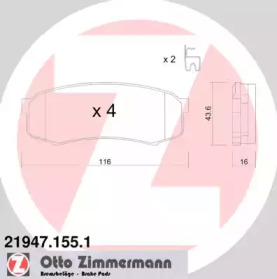 Колодки гальмівні (задні) Toyota Land Cruiser 90-02/Mitsubishi Pajero 06- (Sumitomo) ZIMMERMANN 21947.155.1
