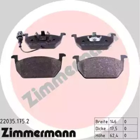 Колодки гальмівні (передні) Audi A3/VW Golf VII 12- (з датчиком) (Ate) ZIMMERMANN 22035.175.2