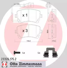 Колодки гальмівні (задні) VW T5 (Lucas) (з датчиком) (з аксесуарами) ZIMMERMANN 23326.175.2