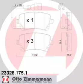 Колодки гальмівні (задні) VW T5 03- (Lucas) (з датчиком) ZIMMERMANN 23326.175.1