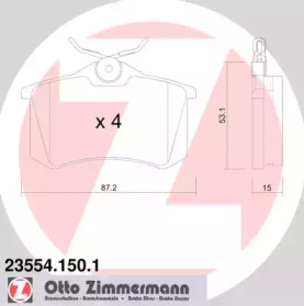 Колодки гальмівні (задні) VW Golf/Passat 83-02/ Peugeot 405 87-96 (Lucas) (87.2x53.1x15) ZIMMERMANN 23554.150.1