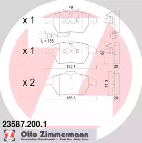 Колодки гальмівні (передні) VW Caddy 03-15 (з датчиком) (Ate - Teves) ZIMMERMANN 23587.200.1