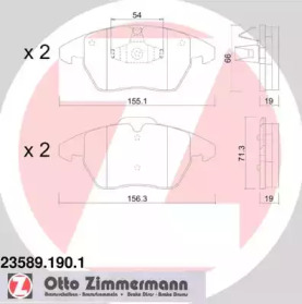 Колодки гальмівні (передні) Citroen C4/Peugeot 307 03- (Ate-Teves) ZIMMERMANN 23589.190.1