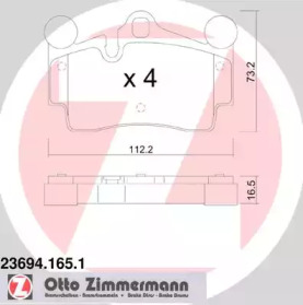 Колодки гальмівні (задні) Audi Q7/VW Touareg 2.5D-6.0D 02- (Brembo) ZIMMERMANN 23694.165.1