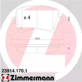 Колодки гальмівні (задні) VW Caddy 03- (Lucas-Girling) ZIMMERMANN 23914.170.1