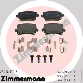 Колодки гальмівні (задні) VW Caddy 03-15 (Lucas-Girling) (з аксесуарами) ZIMMERMANN 23914.170.2