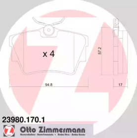 Колодки гальмівні (задні) Opel Vivaro/Renault Trafic/Nissan Primastar 01- (Lucas-Girling) ZIMMERMANN 23980.170.1