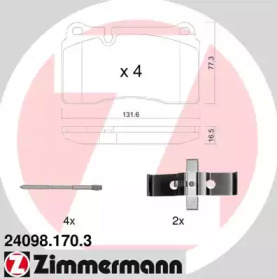 Колодки гальмівні (передні) VW Touareg 02- (Brembo) (з аксесуарами) ZIMMERMANN 24098.170.3