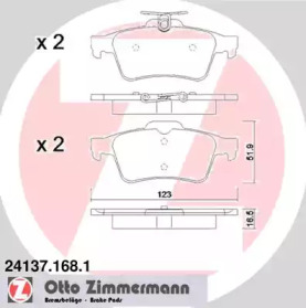 Колодки гальмівні (задні) Ford Connect/Focus/Opel Vectra/Mazda 3/5 C II 02- (Ate-Teves) ZIMMERMANN 24137.168.1