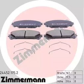 Колодки гальмівні (передні) Lexus RX 08-/Toyota Rav 4 12- (167x59.4) (Advics) (з аксесуарами) ZIMMERMANN 24452.175.2
