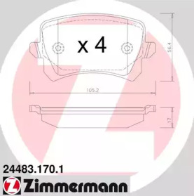 Колодки гальмівні (задні) Audi A6 05-11/VW Passat/CC 1.8TSI/2.0TDI 05- (Lucas) ZIMMERMANN 24483.170.1