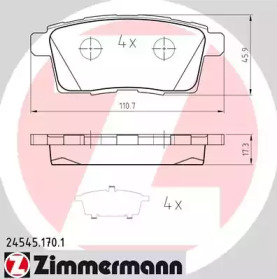 Колодки гальмівні (задні) Mazda CX-7 2.2-2.5/CX-9 3.5/3.7 06- (Akebono) ZIMMERMANN 24545.170.1