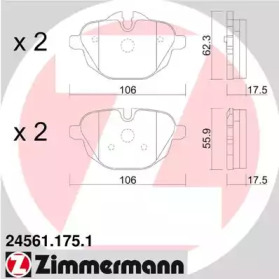 Колодки гальмівні (задні) BMW 5/X3 10- (Girling) ZIMMERMANN 24561.175.1