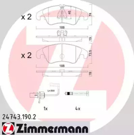 Колодки гальмівні (передні) Audi A6/A7/Q5 07- (Girling) (з датчиком) ZIMMERMANN 24743.190.2