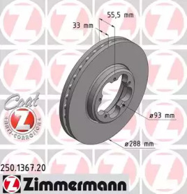 Диск гальмівний (передній) Ford Transit 13- (288x33) (з покриттям) ZIMMERMANN 250.1367.20