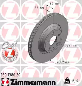 Диск гальмівний (передній) Ford Mustang 2.3/5.0 15-23 (352x32) ZIMMERMANN 250.1386.20