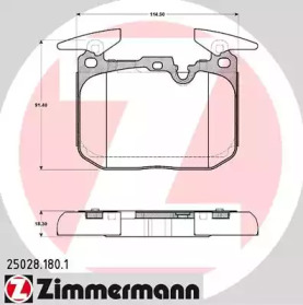 Колодки гальмівні (передні) BMW 1 (F20/F21)/ 3 (F30/F31/F34)/ i8 (I12) 11- (Brembo) ZIMMERMANN 25028.180.1