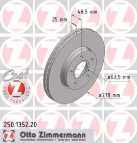 Диск гальмівний (передній) Ford C-Max/ Focus III 10- (278x25) (з покриттям) (вент.) ZIMMERMANN 250.1352.20