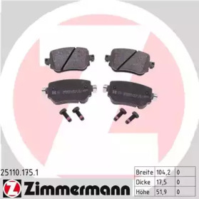 Колодки гальмівні (задні) VW Caddy IV 15-/Skoda Octavia 12- (Lucas) ZIMMERMANN 25110.175.1