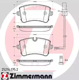 Колодки гальмівні (задні) Audi A4/A5/A6/A8 09- / A7 Sportback 13-18 (Lucas) (з датчиками) ZIMMERMANN 25214.175.2