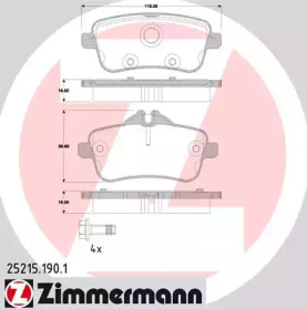 Колодки гальмівні (задні) MB M-class (W166)/GL-class (X166)/AMG (W176) 2.1D-5.5 11- (TRW) ZIMMERMANN 25215.190.1