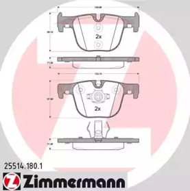 Колодки гальмівні (задні) BMW 3 (F30/F31/F34/F80)/4 (F32/F36/F82) 11- (Ate-Teves) ZIMMERMANN 25514.180.1