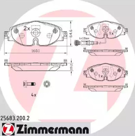 Колодки гальмівні (передні) VW Golf VII/VIII/Passat/Seat Leon 12- (TRW) (з датчиком) ZIMMERMANN 25683.200.2