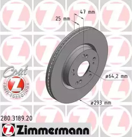 Диск гальмівний (передній) Honda Civic IX R16 (293x25) (з покриттям) (вент) ZIMMERMANN 280.3189.20
