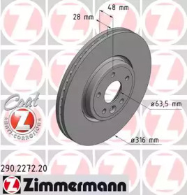 Диск гальмівний (передній) Jaguar XE (X760) 2.0/2.0 D 15- (316x28) ZIMMERMANN 290.2272.20