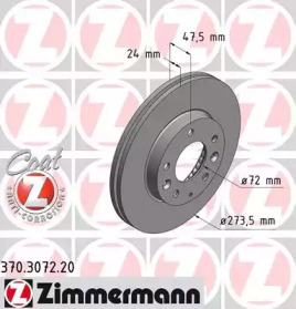 Диск гальмівний (передній) Mazda 323/626/6 97-13/Premacy 99-05 (274x24) ZIMMERMANN 370.3072.20