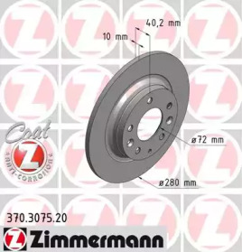 Диск гальмівний (задній) Mazda 6 02-13/MX-5 05-14 (280x10) (з покриттям) ZIMMERMANN 370.3075.20