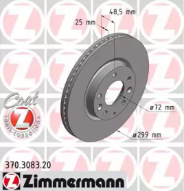 Диск гальмівний (передній) Mazda 6 07-13 (299x25) (з покриттям) (вентил.) ZIMMERMANN 370.3083.20