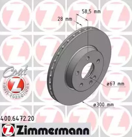 Диск гальмівний (передній) MB Vito (W639) 03- (300x28) (з покриттям) (вентил.) ZIMMERMANN 400.6472.20