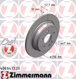 Диск тормозной (задний) MB Vito (W639) 03- (296x10) (с покриттям) (повний) ZIMMERMANN 400.6473.20