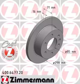 Диск гальмівний (задній) MB Sprinter 208-319 06- (298x16) (з покриттям) (повний) ZIMMERMANN 400.6477.20