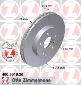 Диск тормозной (передний) MB E-class (W211/S211) 02-09 (295x28) (с покриттям) (вентил.) ZIMMERMANN 400.3619.20