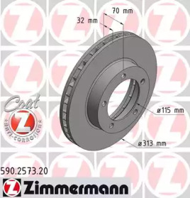 Диск тормозной (передний) Toyota Land Cruiser 100 4.2TD/4.7 98-07 (313x32) (с покриттям) (вентильований) ZIMMERMANN 590.2573.20
