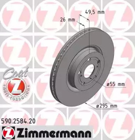 Диск тормозной (передний) Toyota Avensis 03-08 (295x26) (с покриттям) (вентильований) ZIMMERMANN 590.2584.20