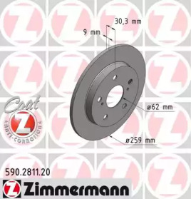 Диск гальмівний (задній) Toyota Auris/ Corolla 06- (259x9) ZIMMERMANN 590.2811.20