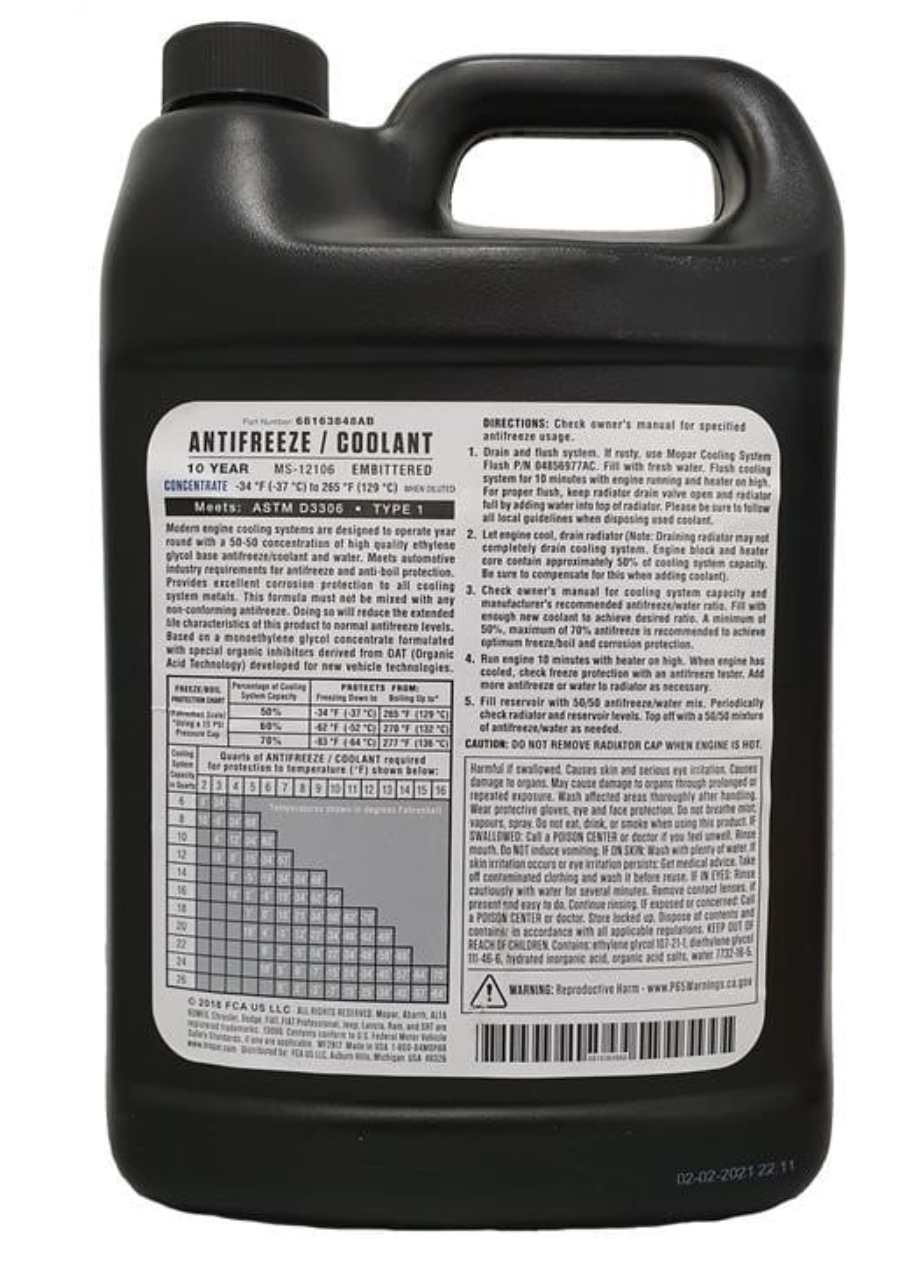 Mopar Antifreeze Coolant (10 Year) (фиолетовый, концентрат -74°C) 3.785 л. 68163848AB