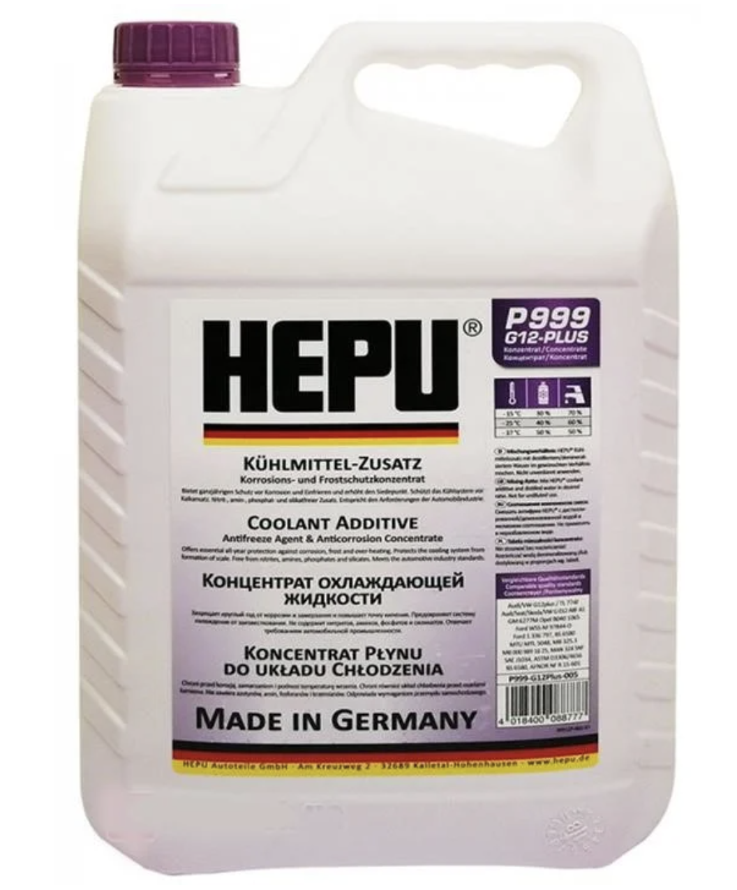 Hepu Antifreeze G12+ (фіолетовий, концентрат -76°С) 5 л. P999-G12PLUS-005